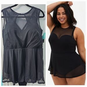 Torrid 3F Black Mesh Peplum One Piece Swimdress